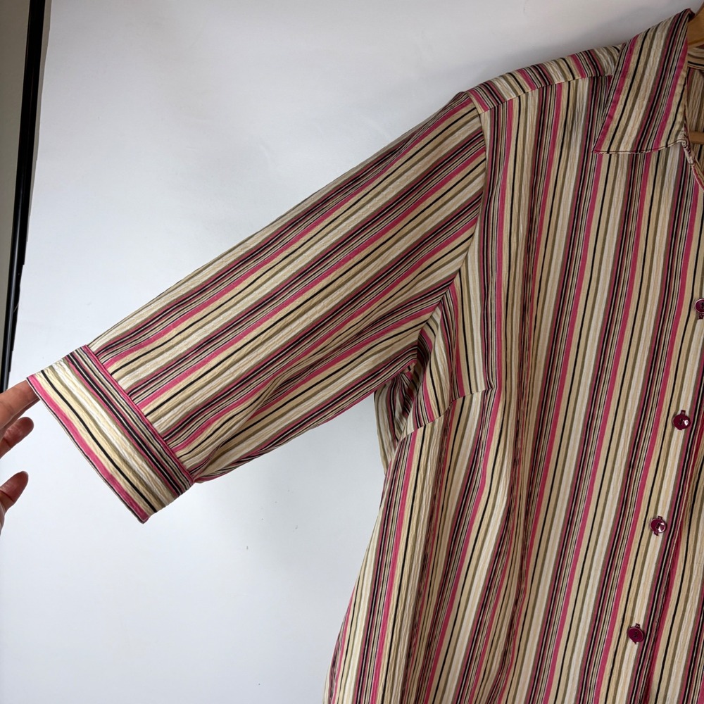 Allison Daley Button Down Shirt Women 22W Pink Striped 3/4 Sleeve Shoulder Pads - Picture 3 of 9